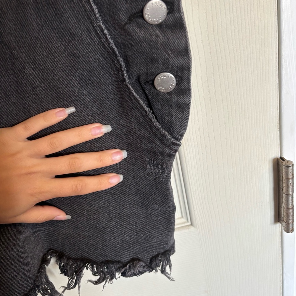 Free People Torn Up Overall Mini Dress Jumper Jean Denim Frayed Cutoff hem - Picture 4 of 14